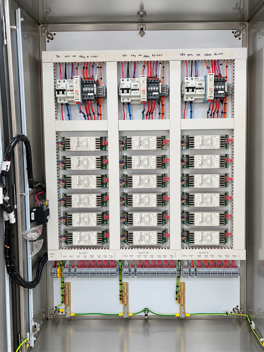 Matching multi-bank UV cabinet interior, retouched photograph